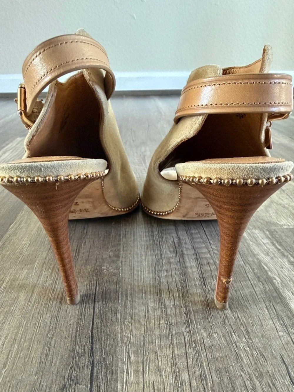 Coach Shoes Kate Brown Suede Buckle Heels Sandal Booties Size 7.5 - Picture 11 of 12